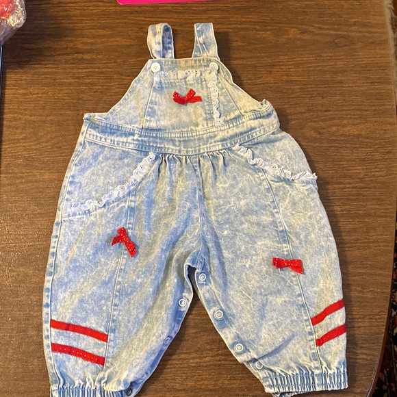 Buster Brown Other - Vintage Buster Brown Denim Jeans Overalls, 12 months, Cute Red Bows